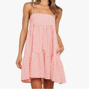 Pink Gingham mini dress with side pocket